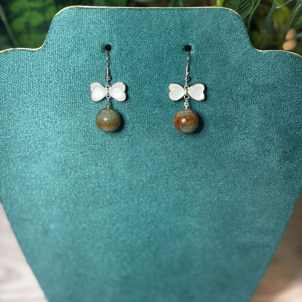 Bow Drop Earrings w/ Natural Stone Bead